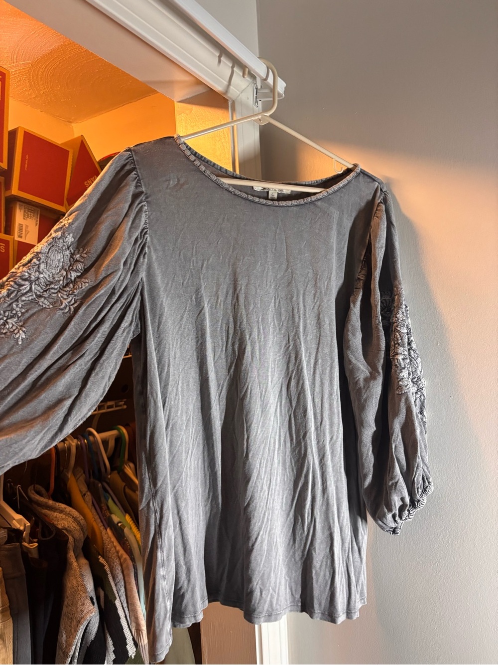 Women’s Gray Embroidered Sleeve shirt